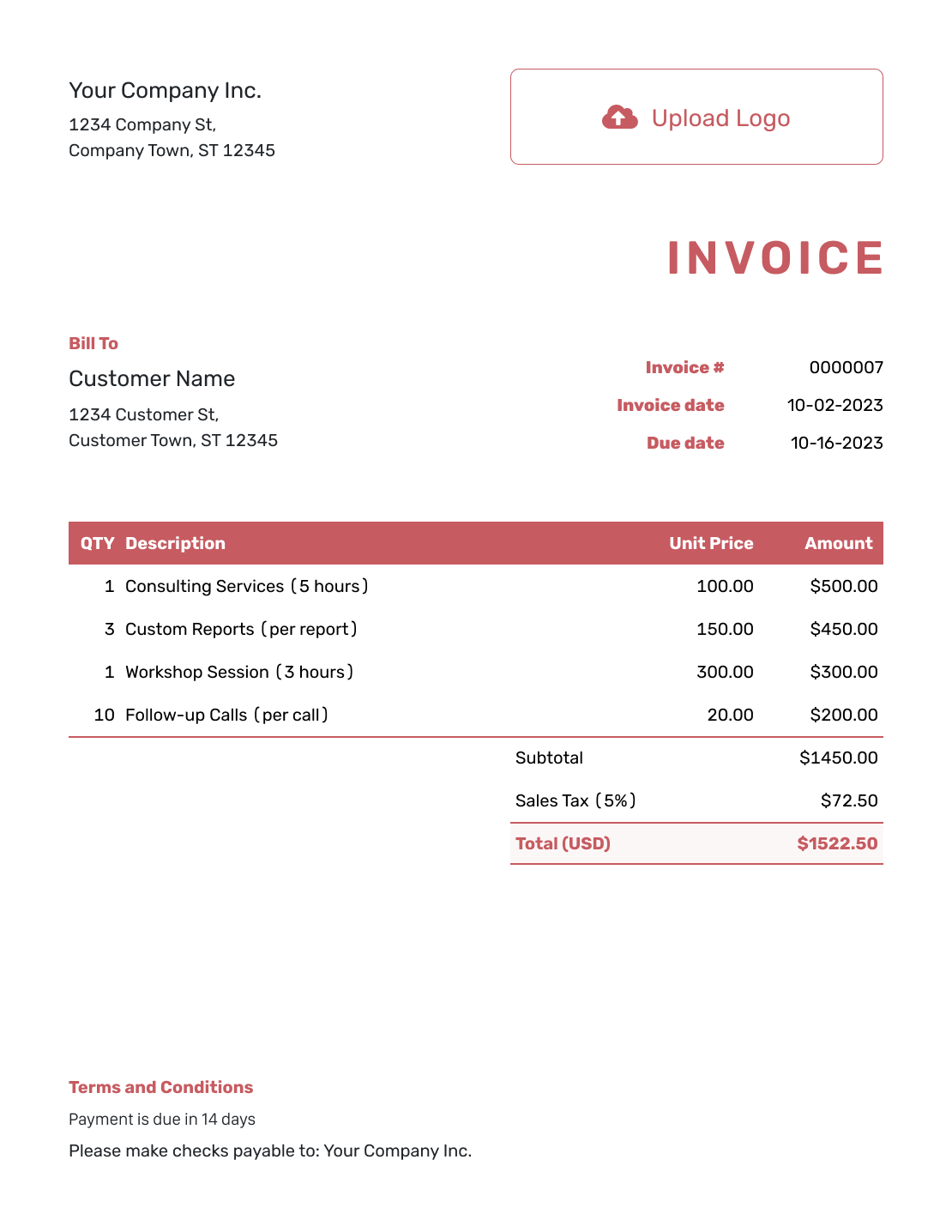 Itemized Self Employed Invoice Template