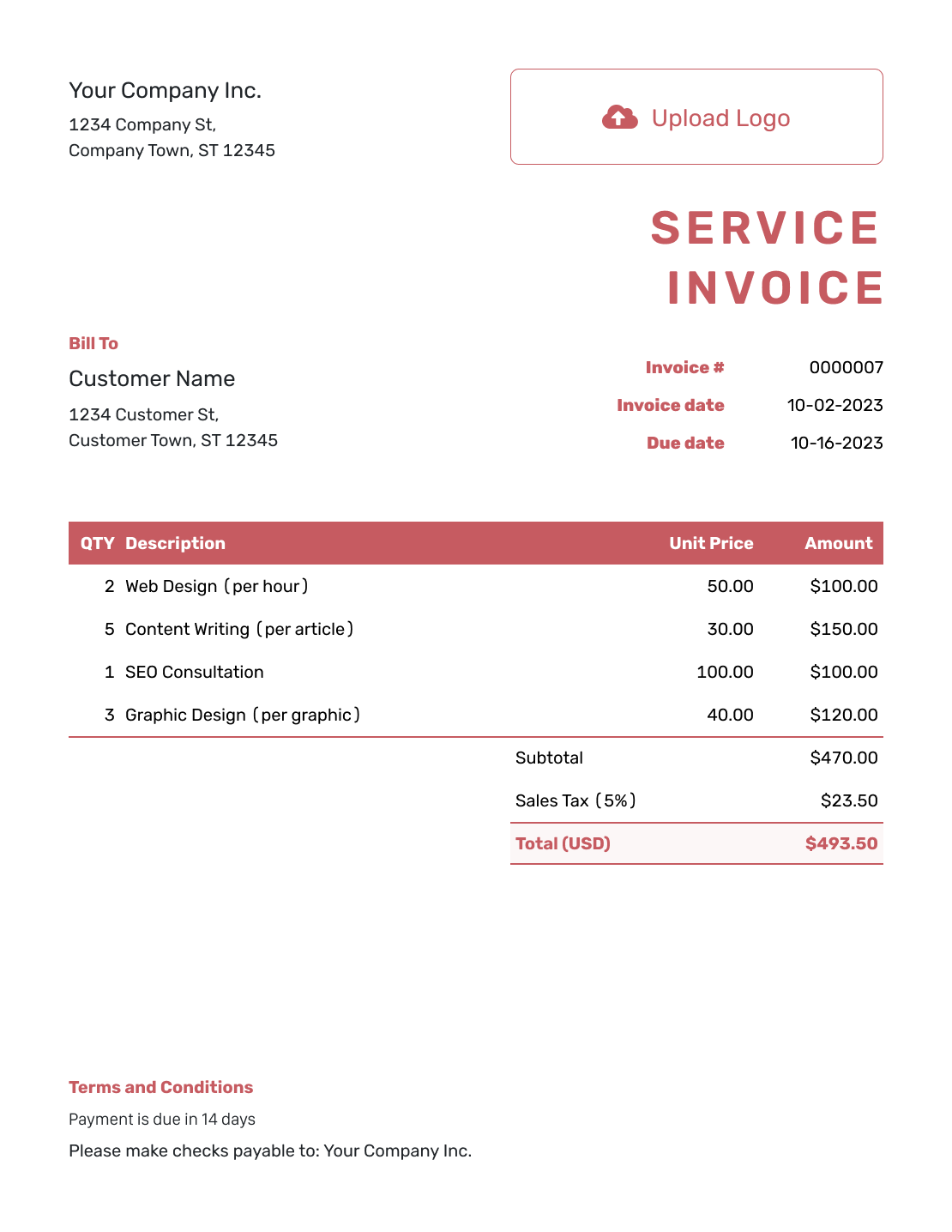 Itemized Service Invoice Template