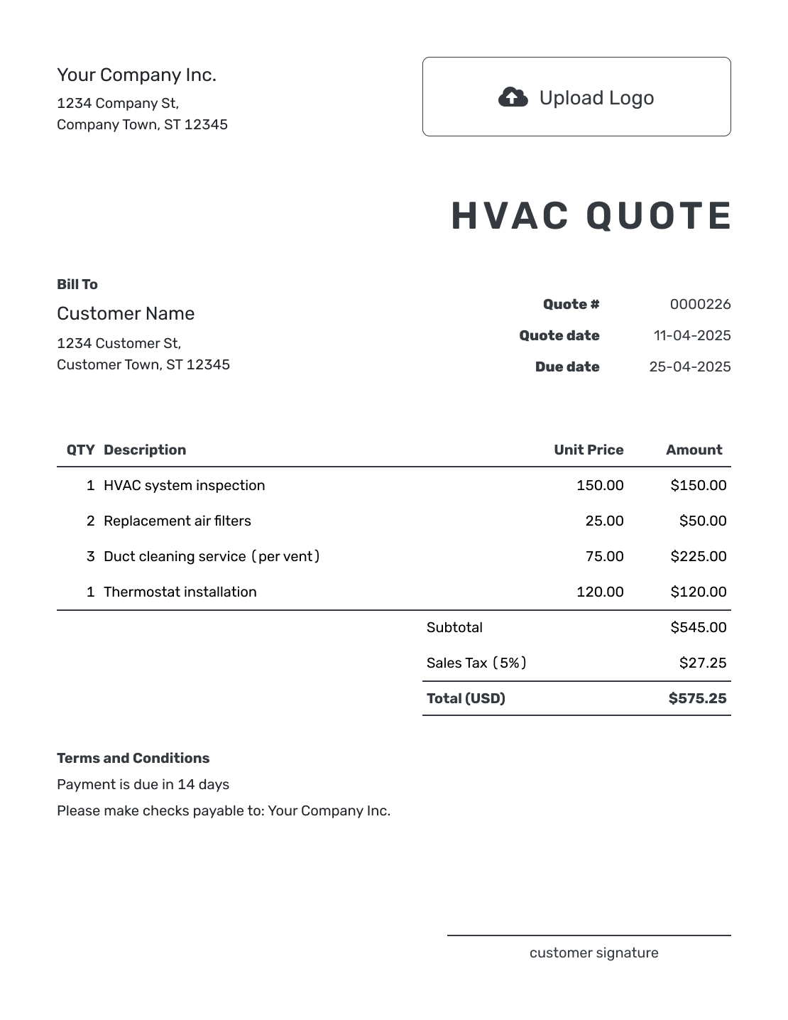 Printable HVAC Quote Template