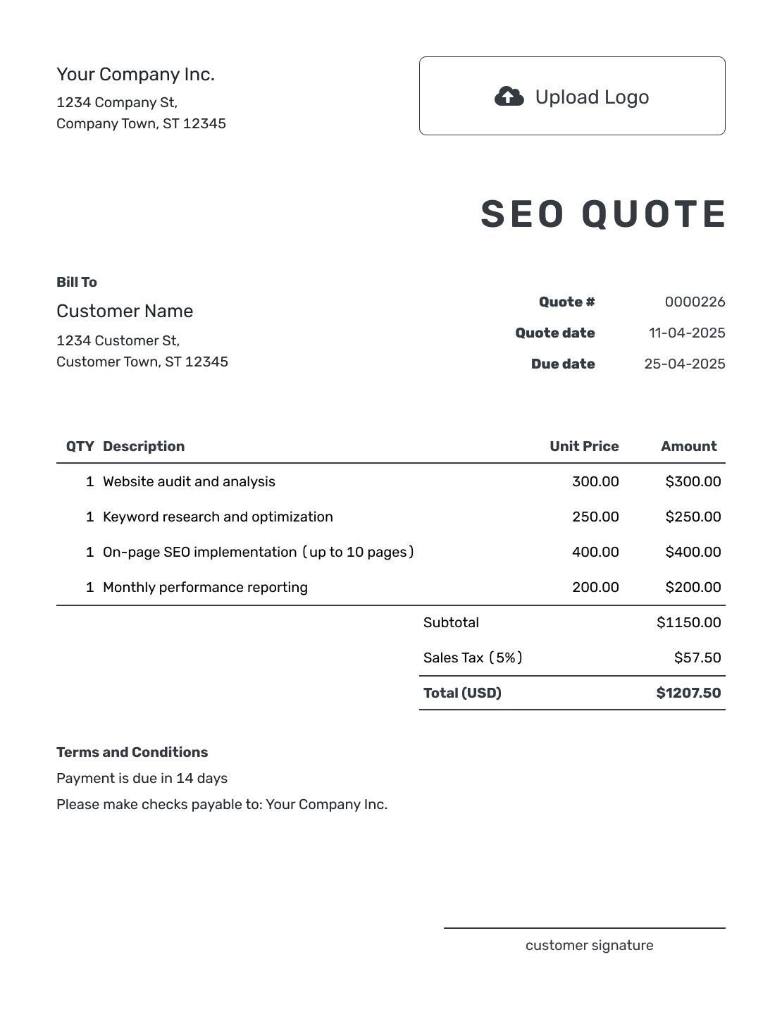 Printable SEO Quote Template