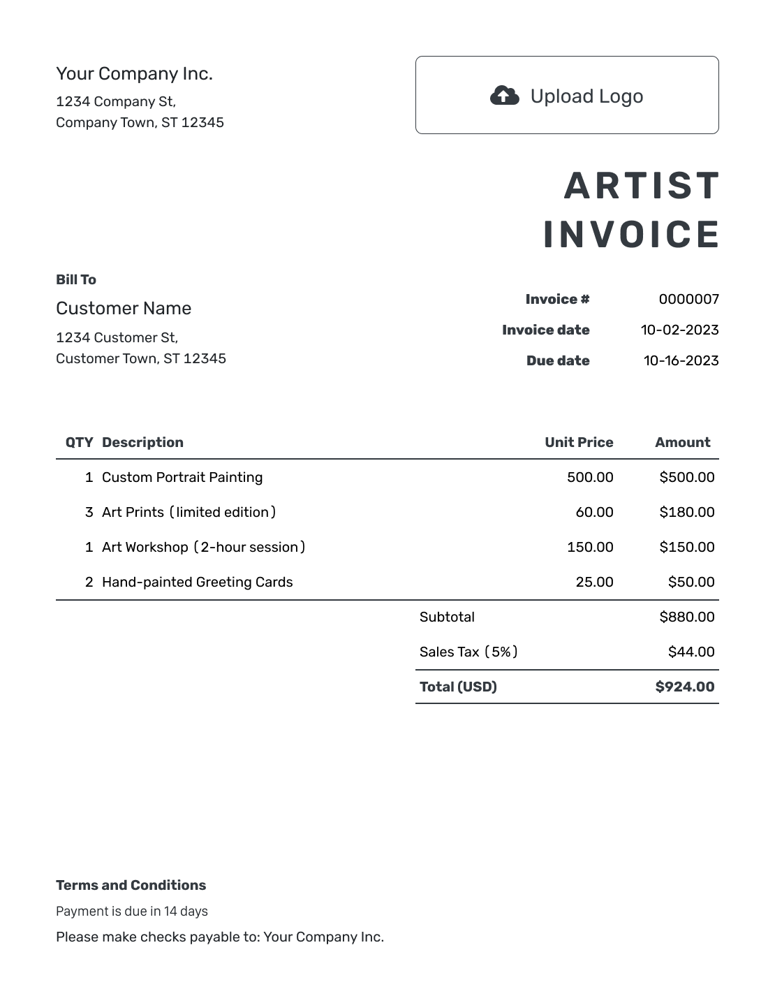 Printable Artist Invoice Template