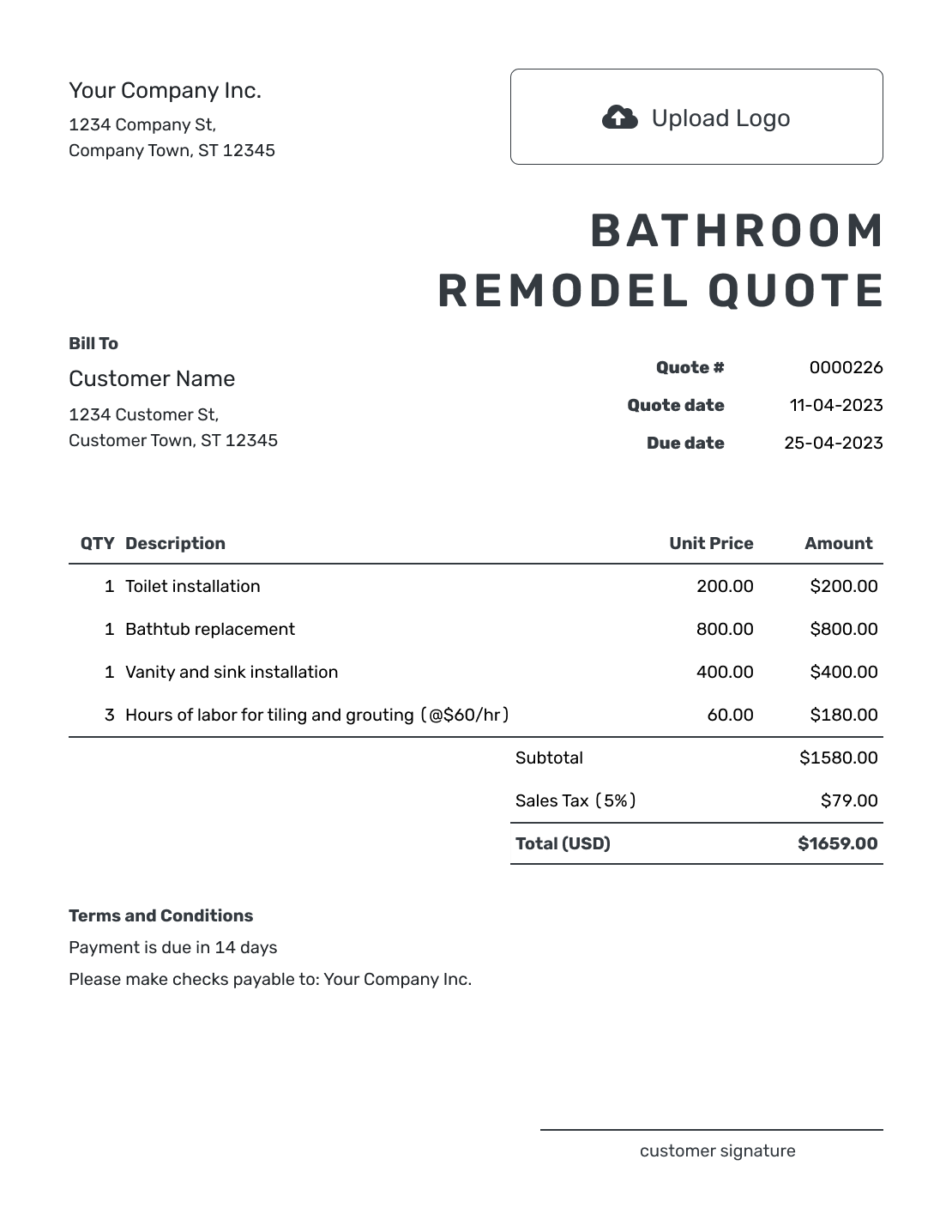 Printable Bathroom Remodel Quote Template