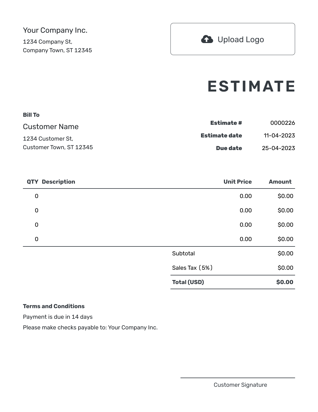 Printable Blank Estimate Template