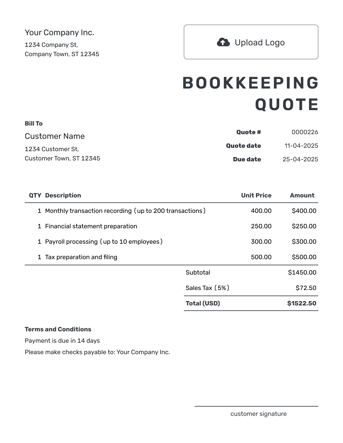 Printable Bookkeeping Quote Template