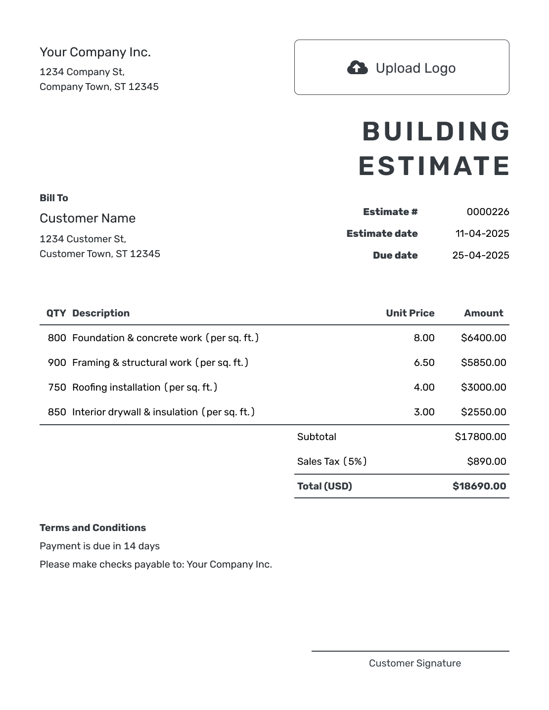 Free Building Estimate Template Docelf