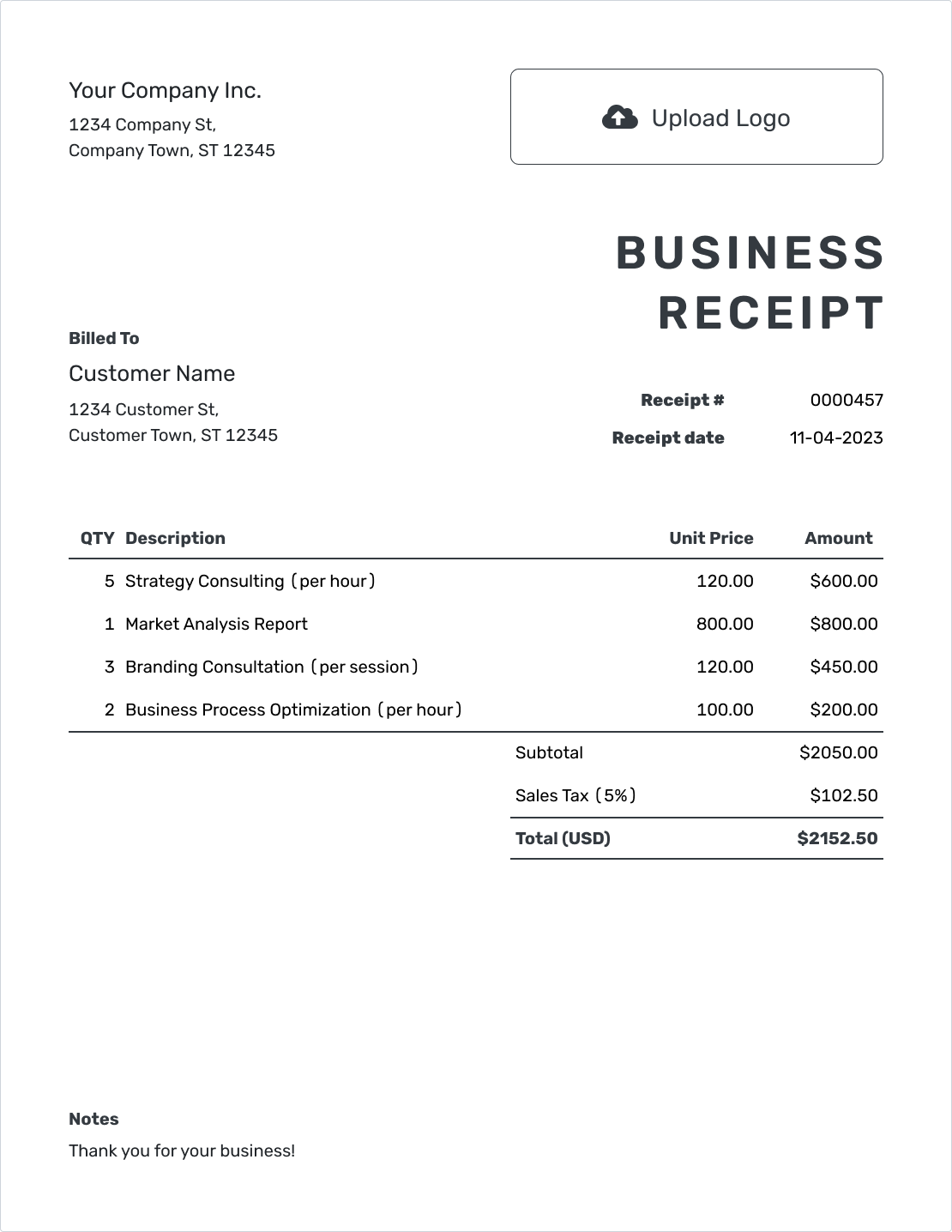 Printable Business Receipt Template