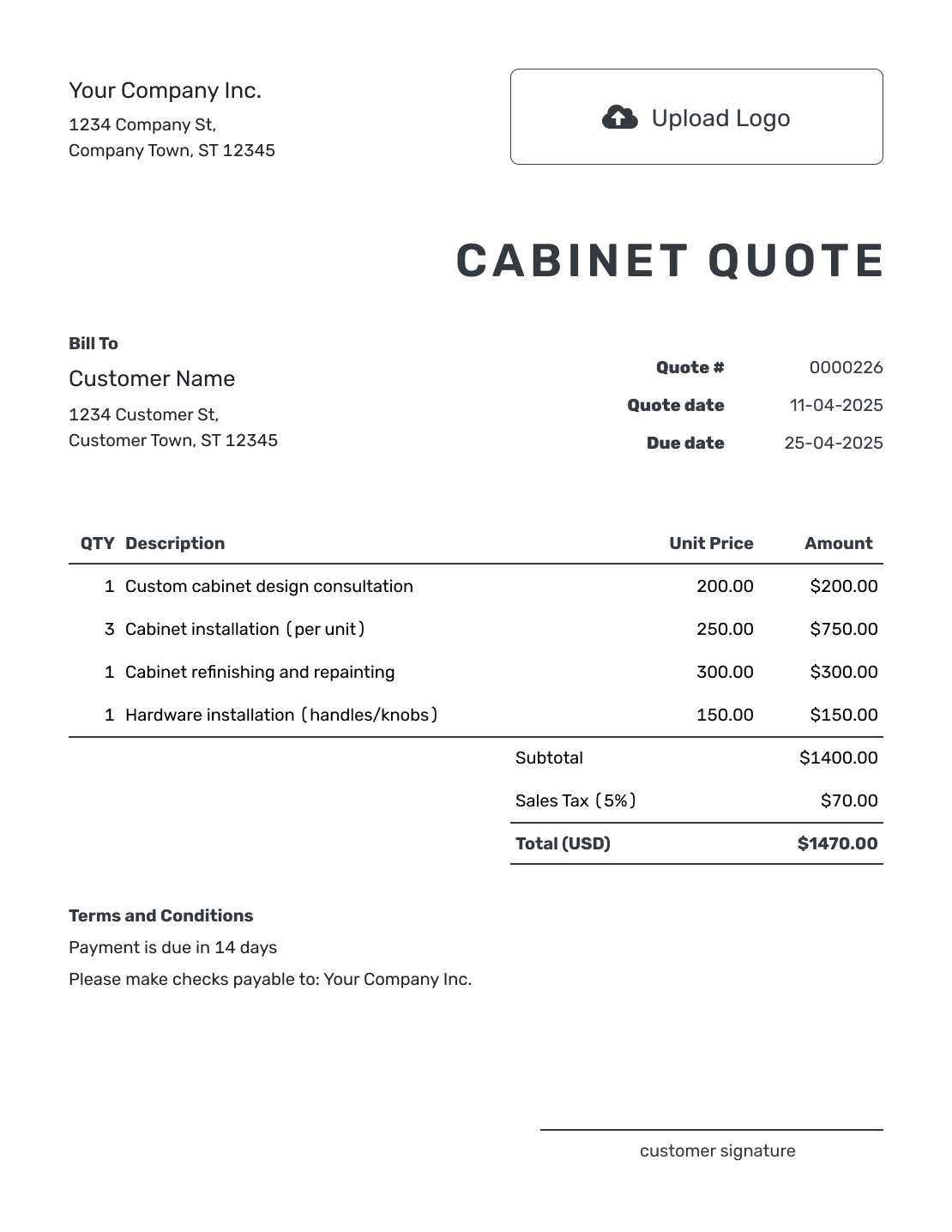 Printable Cabinet Quote Template