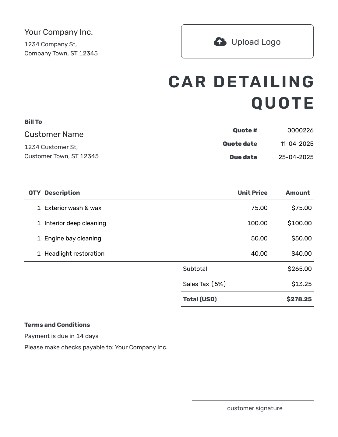 Printable Car Detailing Quote Template