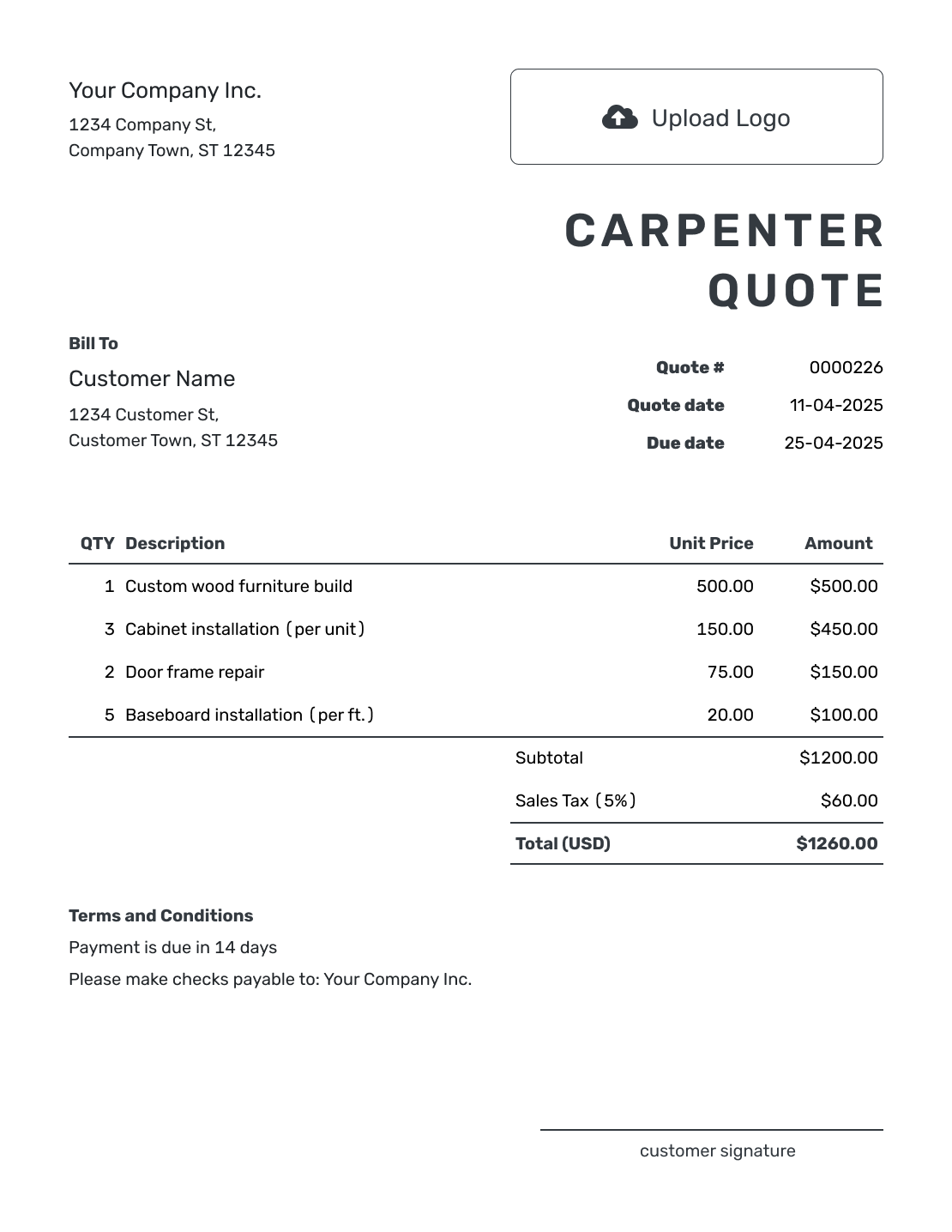 Printable Carpenter Quote Template