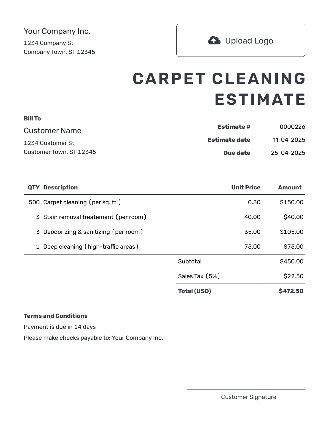 Printable Carpet Cleaning Estimate Template