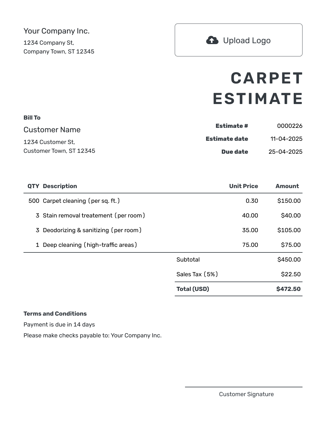 Printable Carpet Estimate Template