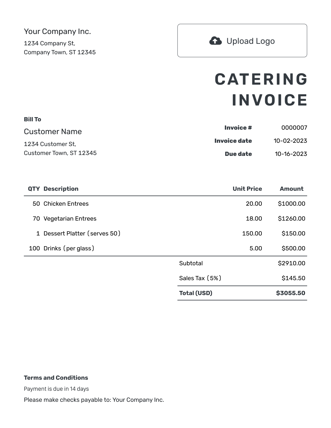 Printable Catering Invoice Template