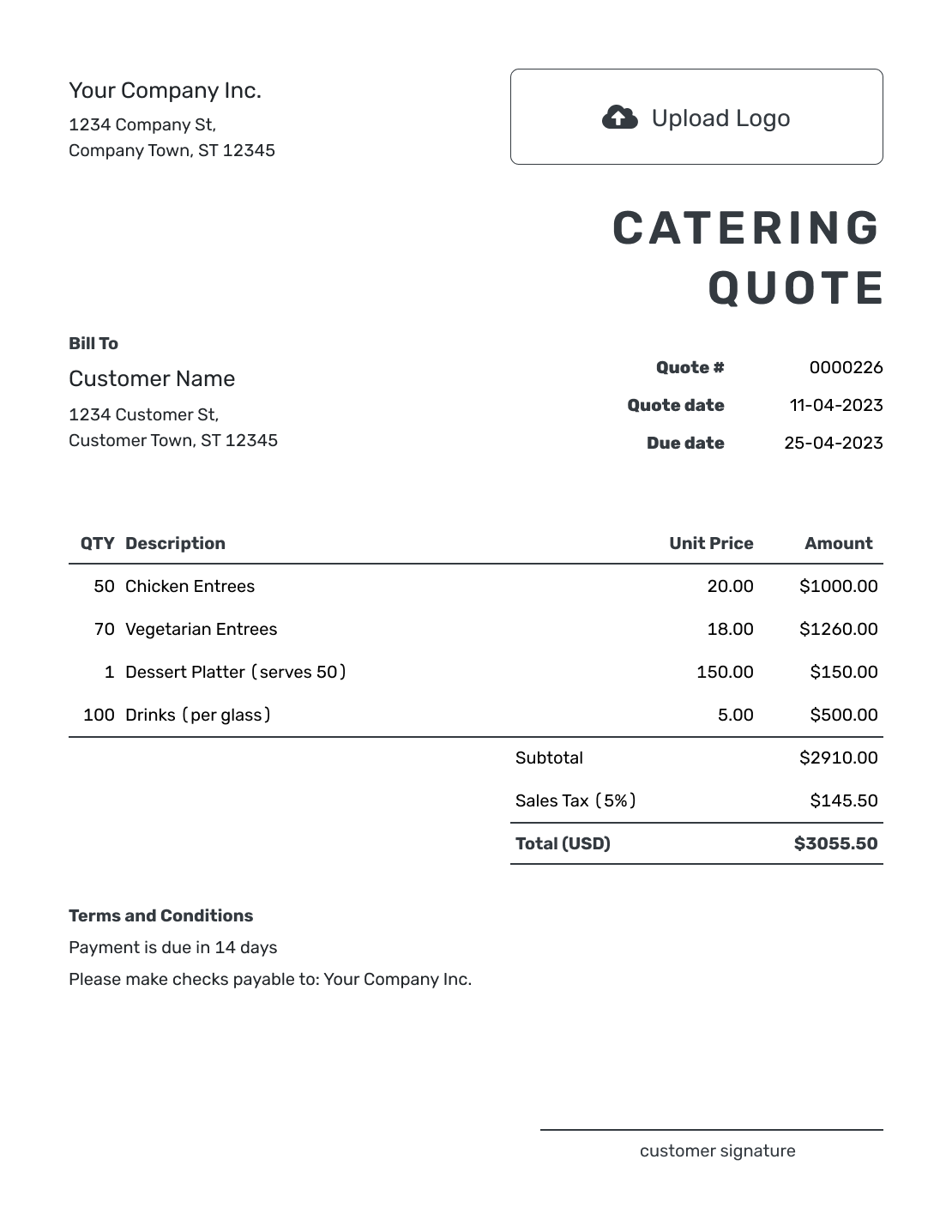 Printable Catering Quote Template