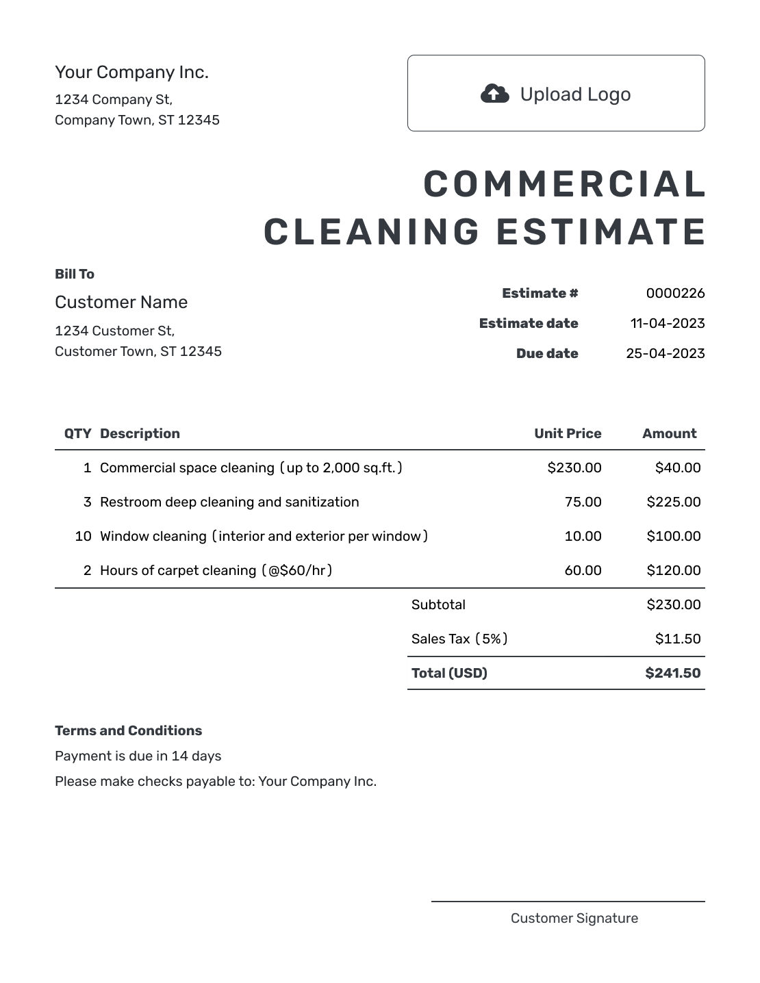 Printable Commercial Cleaning Estimate Template