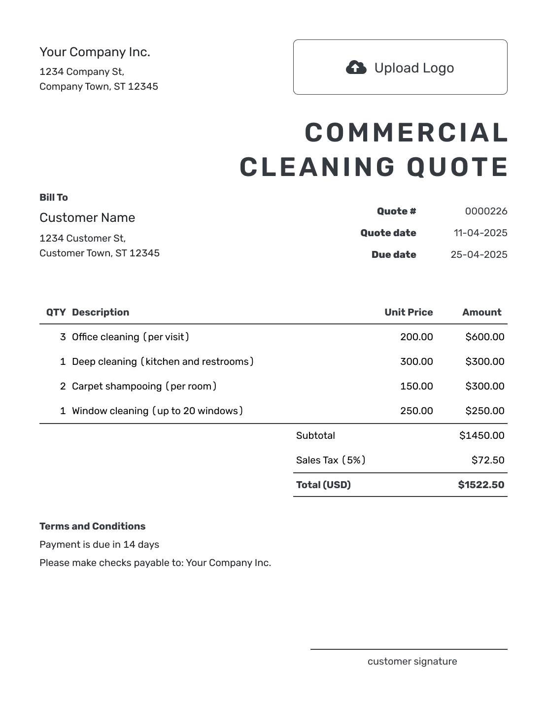 Printable Commercial Cleaning Quote Template