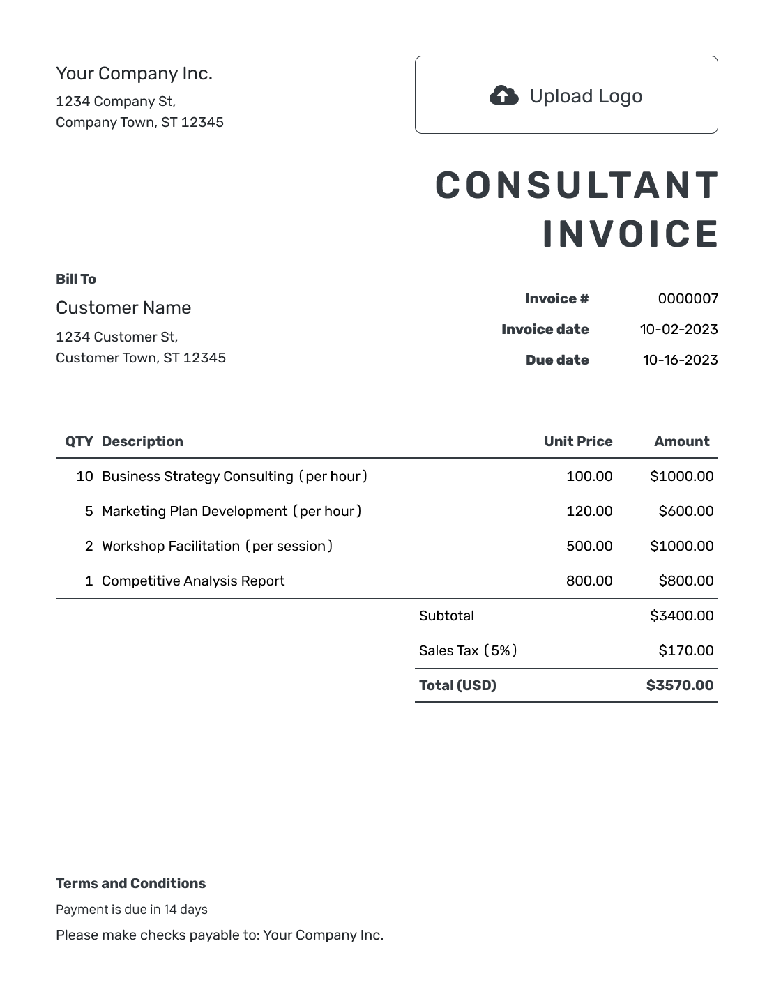 Printable Consultant Invoice Template