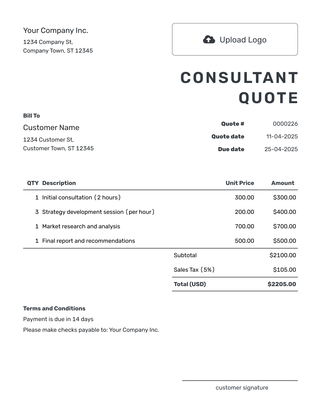 Printable Consultant Quote Template