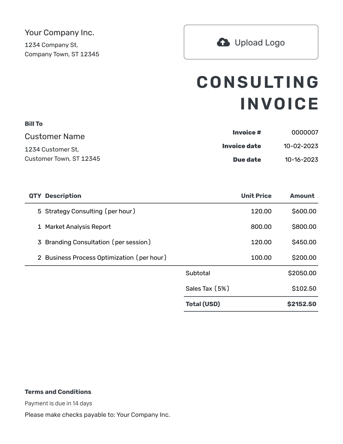 Printable Consulting Invoice Template