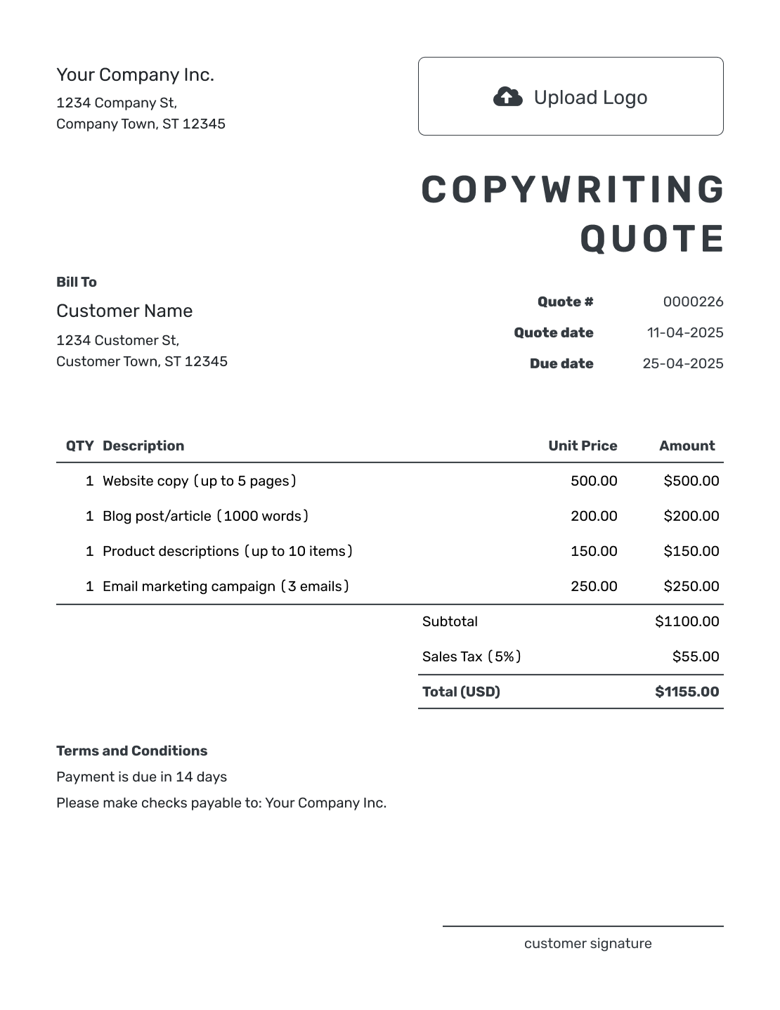 Printable Copywriting Quote Template