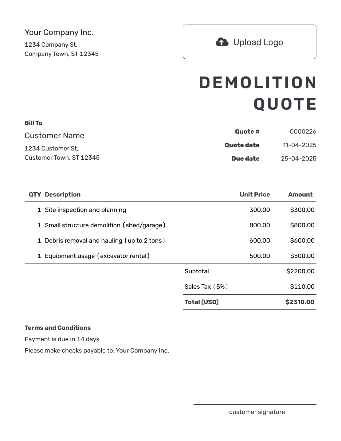 Printable Demolition Quote Template