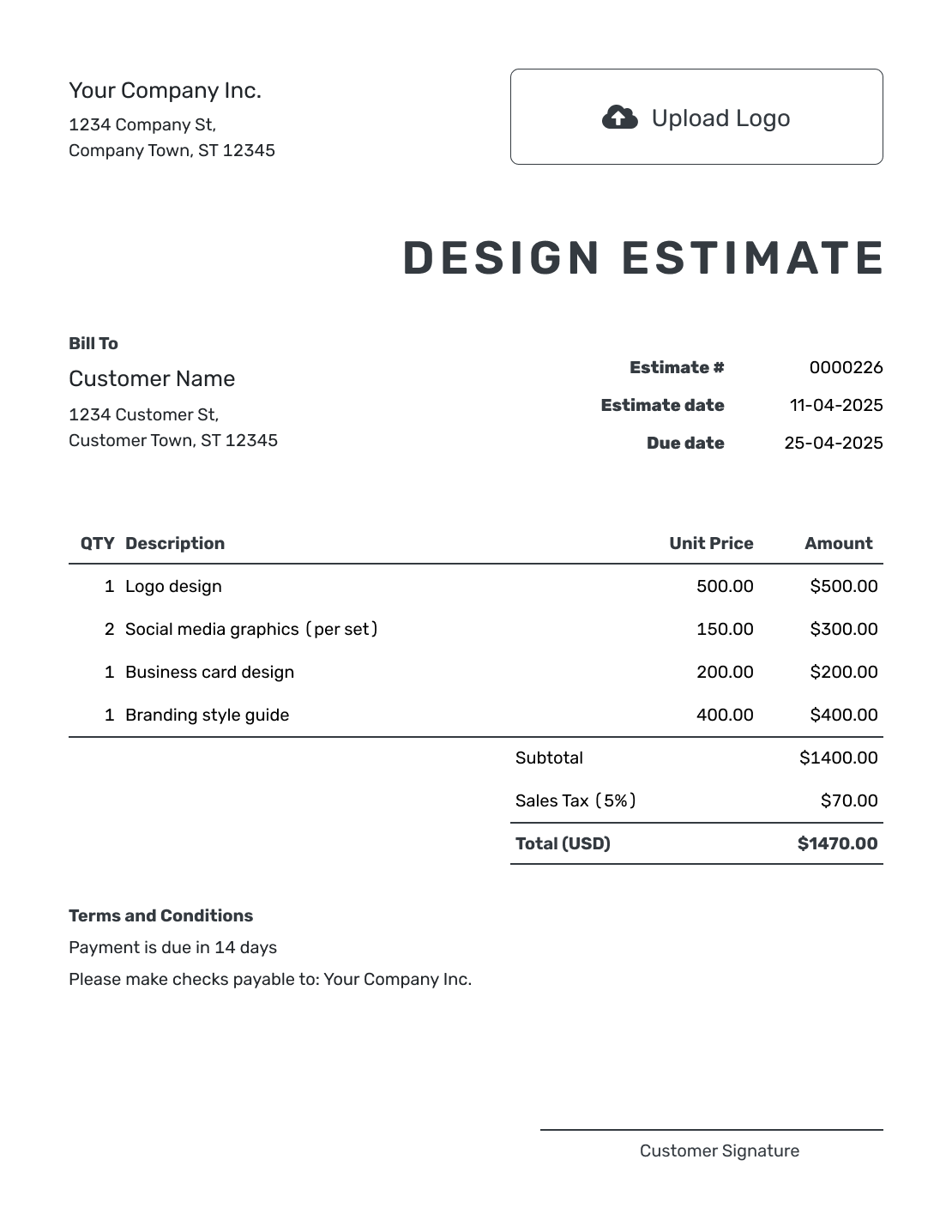 Printable Design Estimate Template