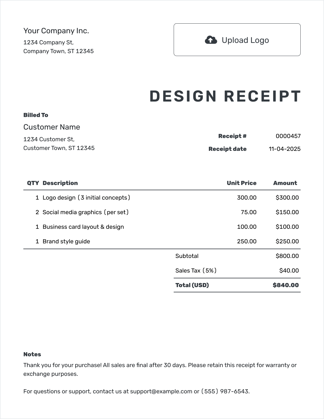 Printable Design Receipt Template