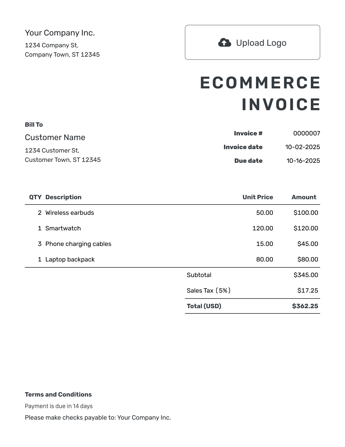 Printable Ecommerce Invoice Template