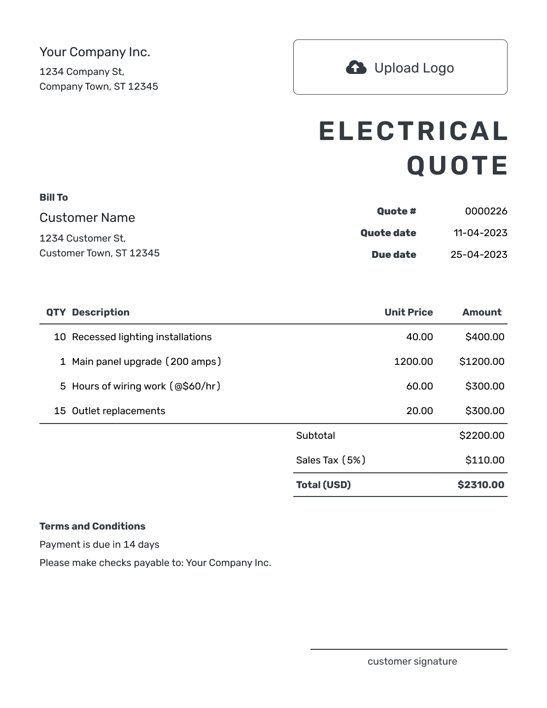 Printable Electrical Quote Template