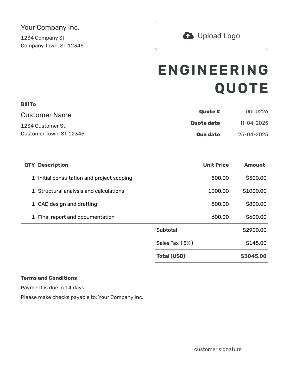 Printable Engineering Quote Template