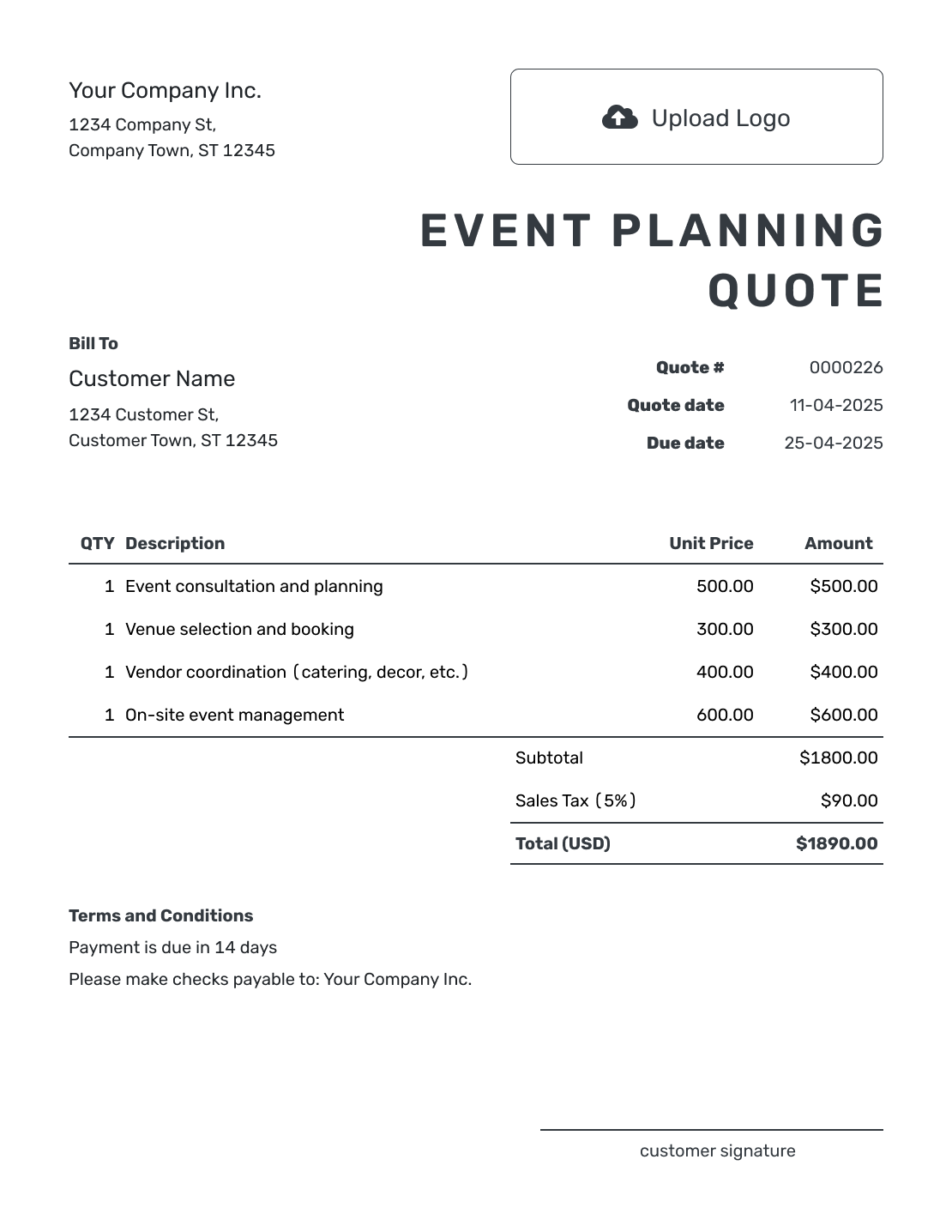 Printable Event Planning Quote Template