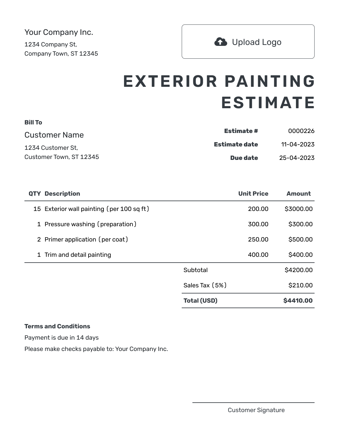 Printable Exterior Painting Estimate Template