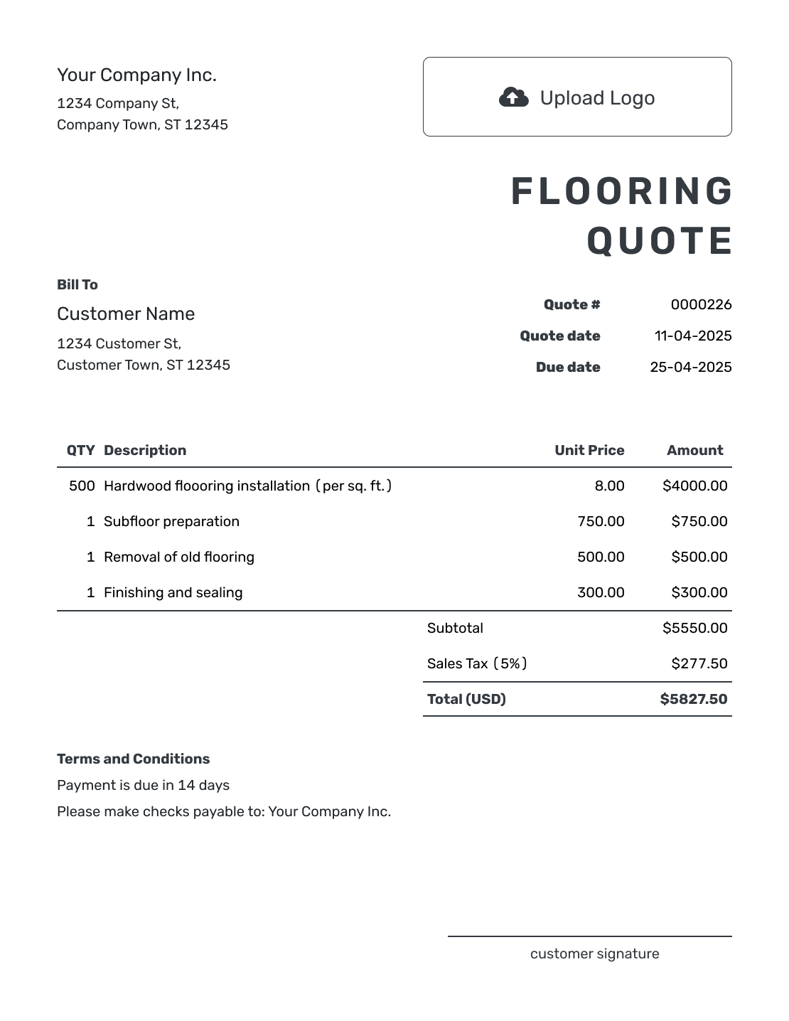 Printable Flooring Quote Template