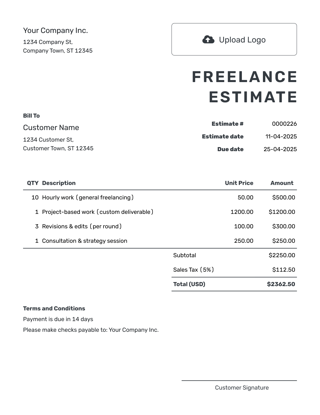 Printable Freelance Estimate Template