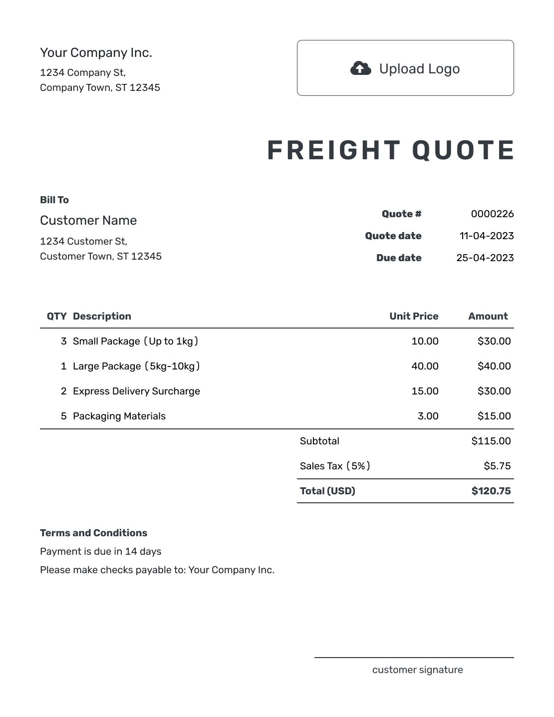 Printable Freight Quote Template