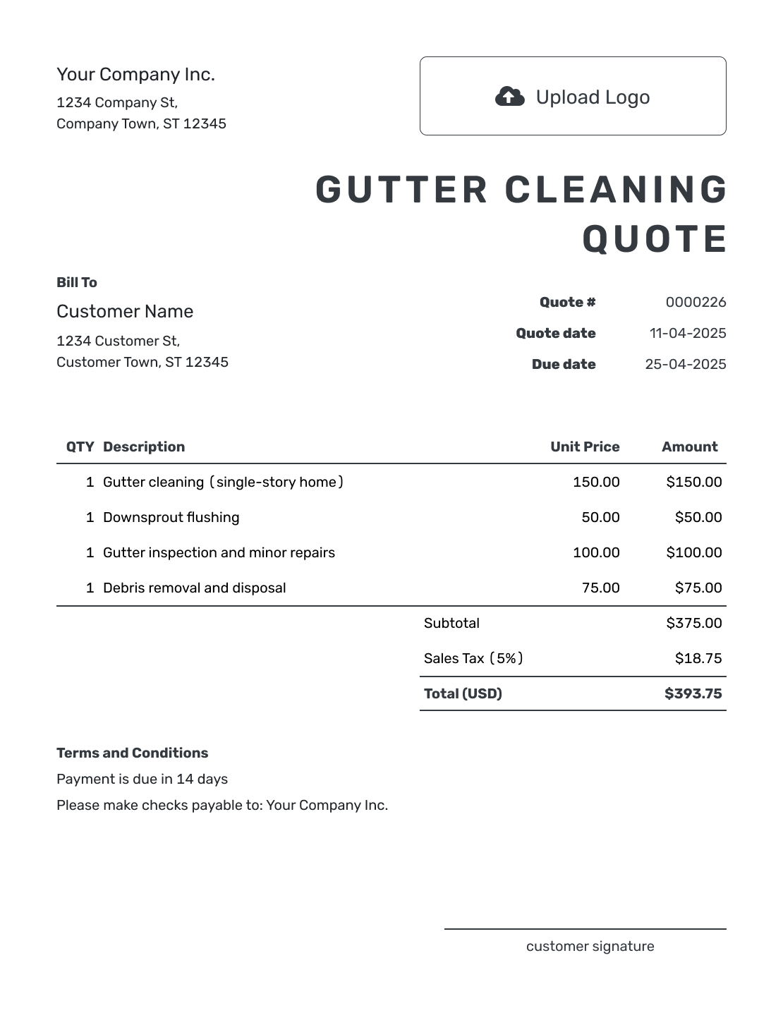 Printable Gutter Cleaning Quote Template