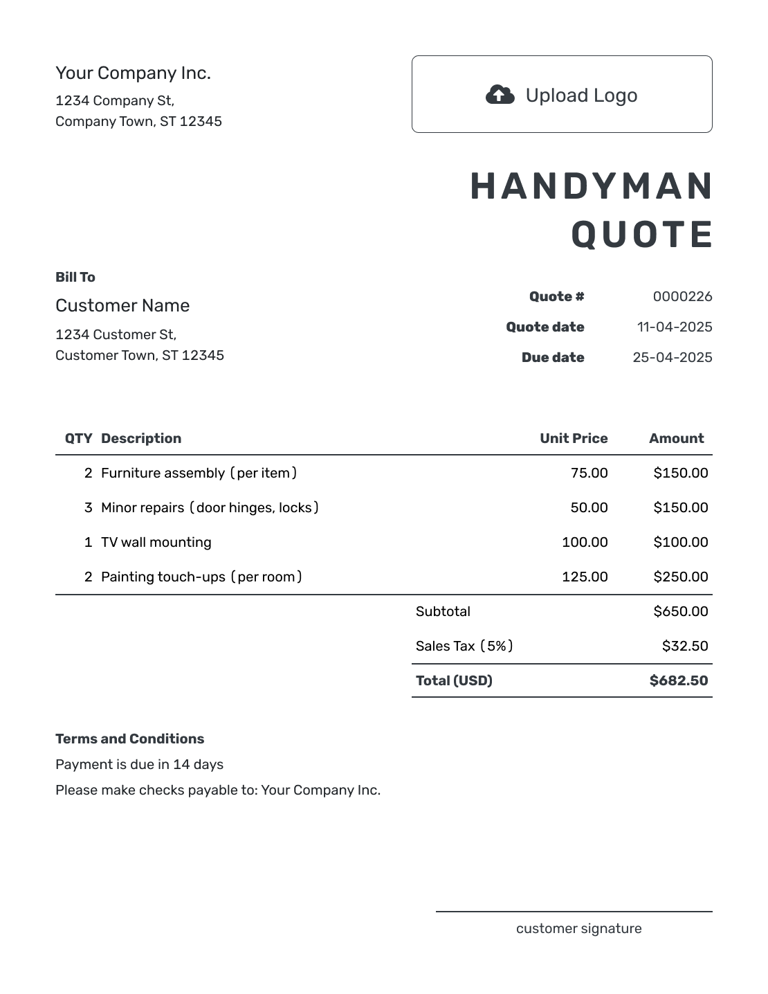 Printable Handyman Quote Template