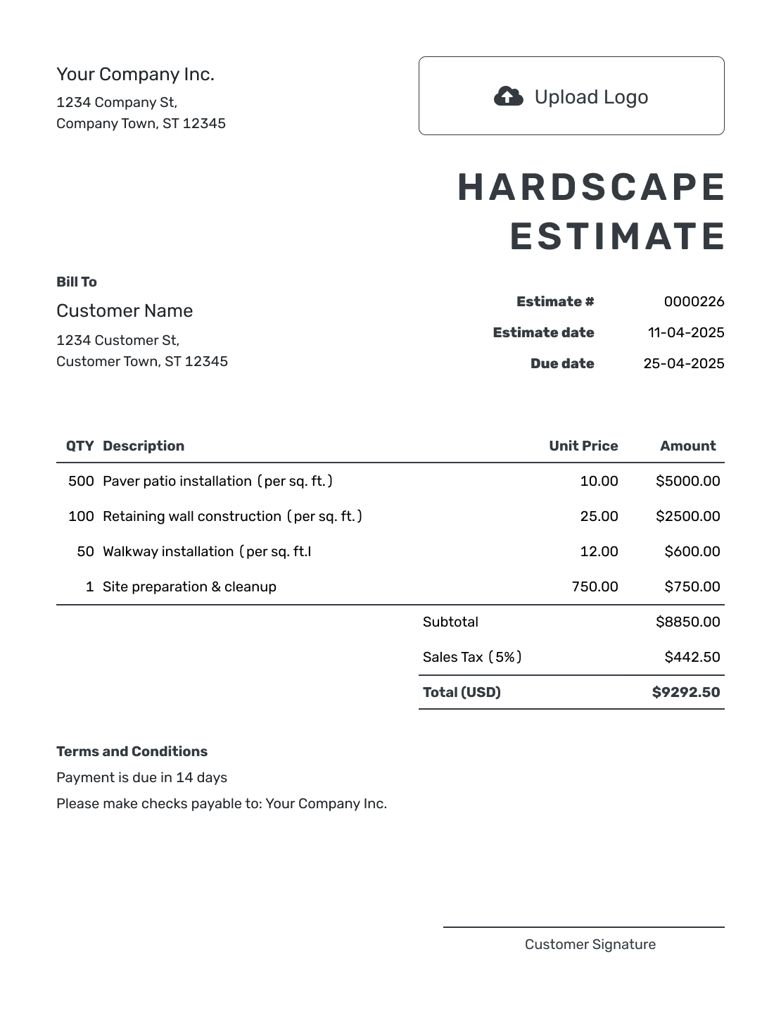Free Hardscape Estimate Template Docelf