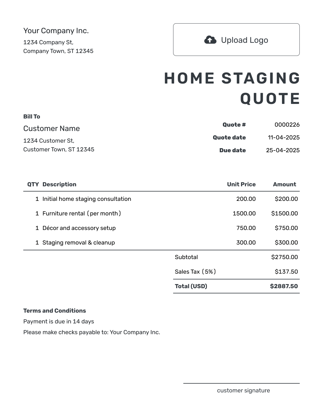 Printable Home Staging Quote Template