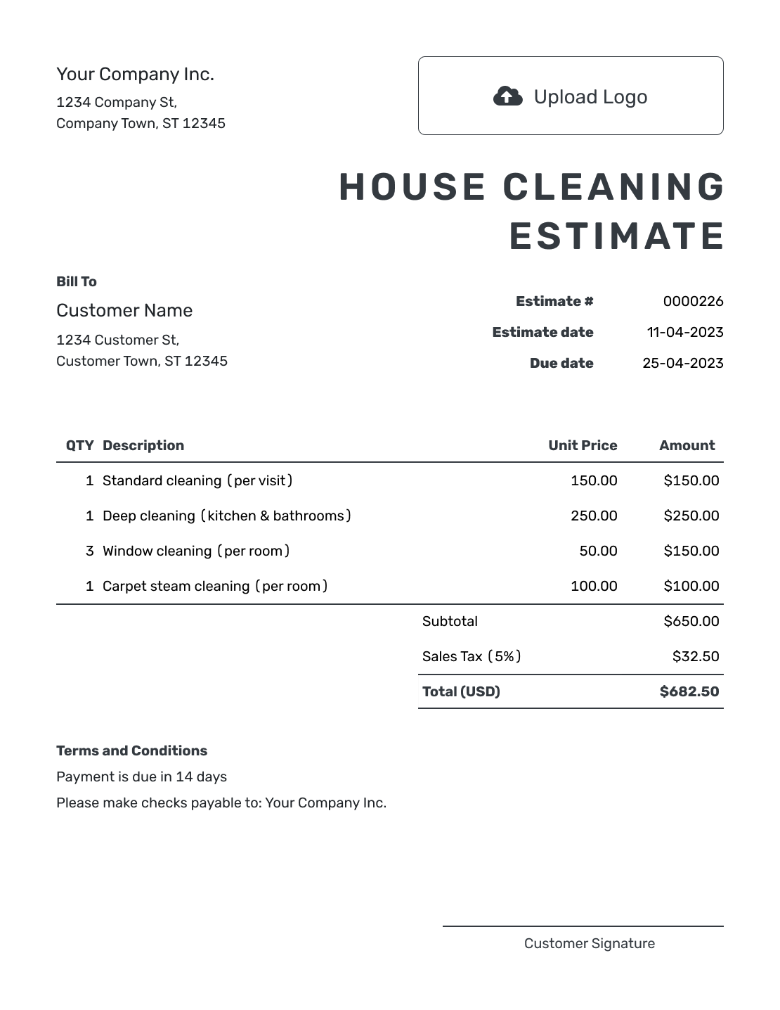 Printable House Cleaning Estimate Template