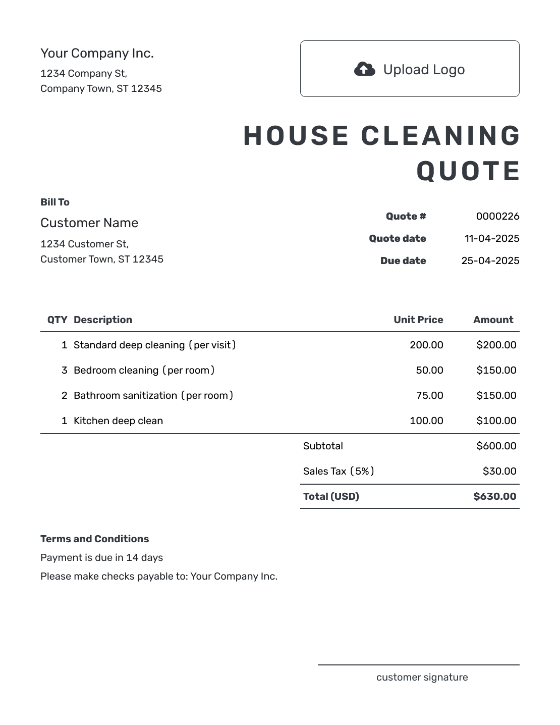 Printable House Cleaning Quote Template