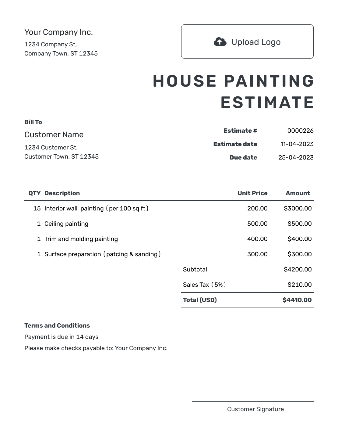 Printable House Painting Estimate Template