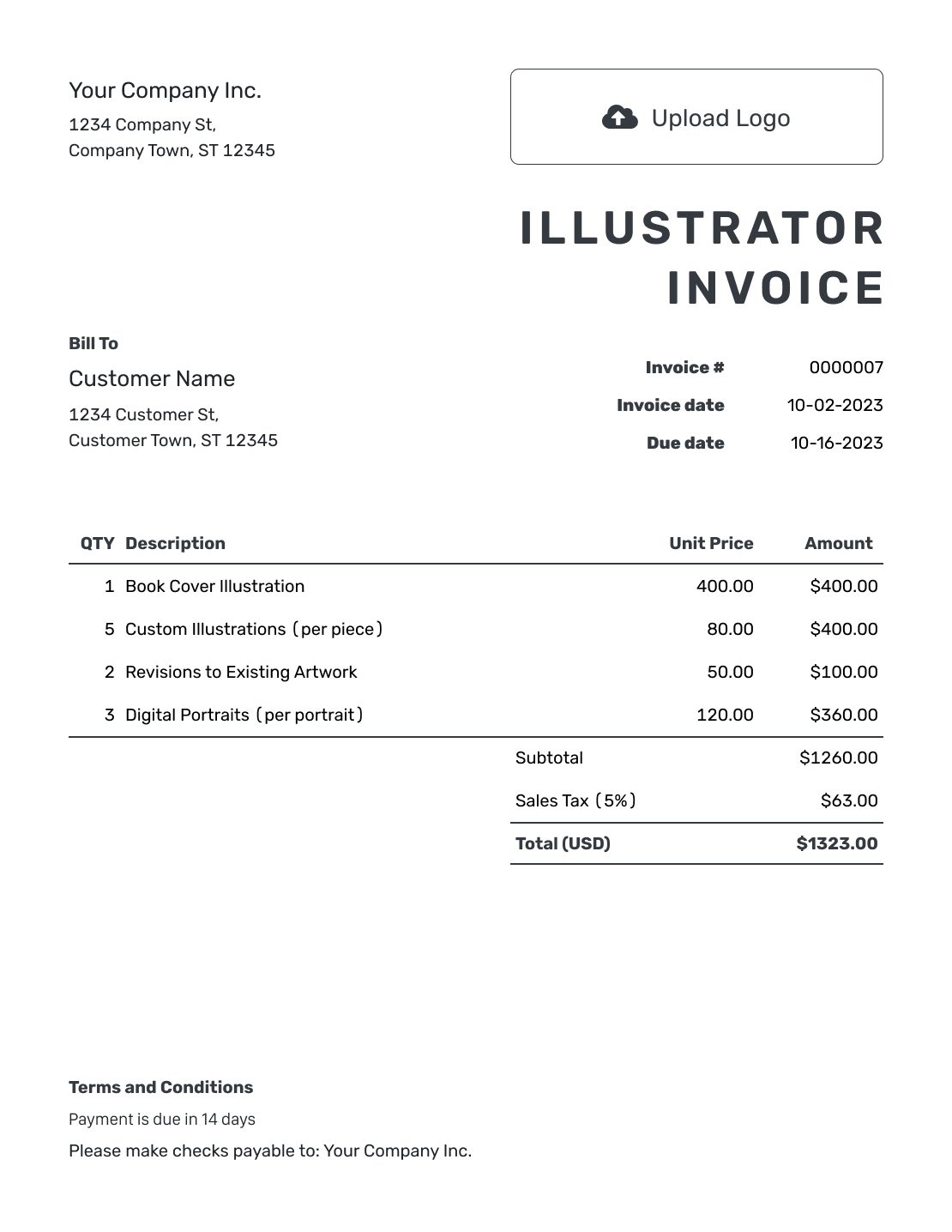 Printable Illustrator Invoice Template