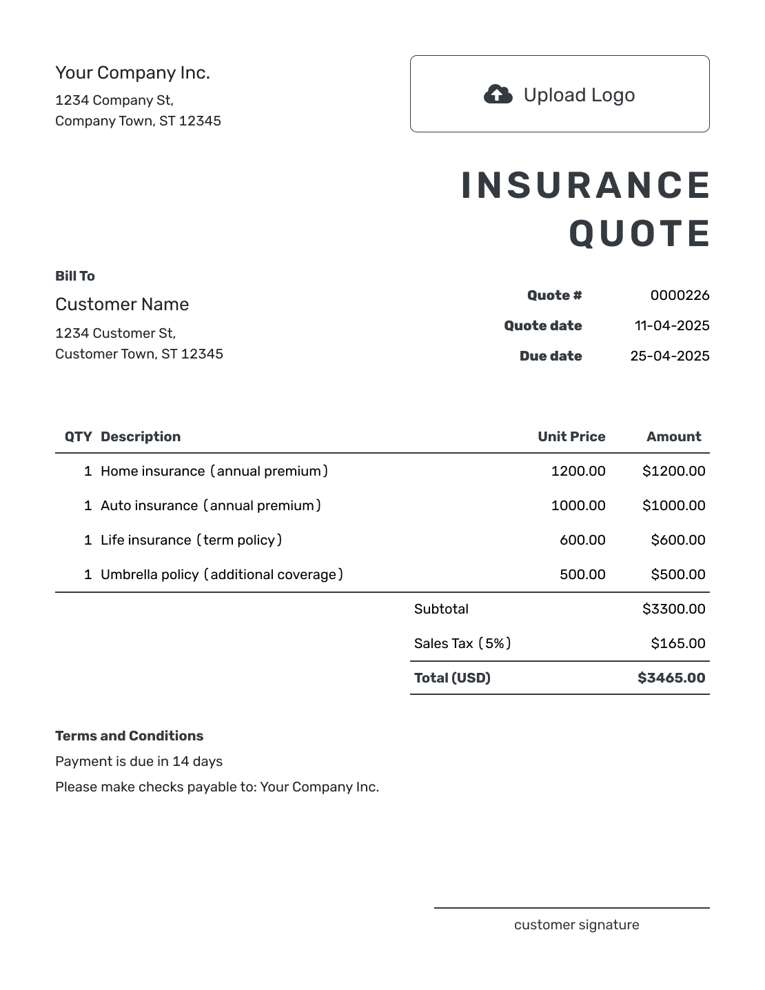 Printable Insurance Quote Template