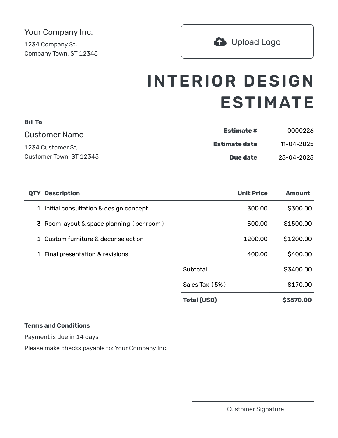 Printable Interior Design Estimate Template