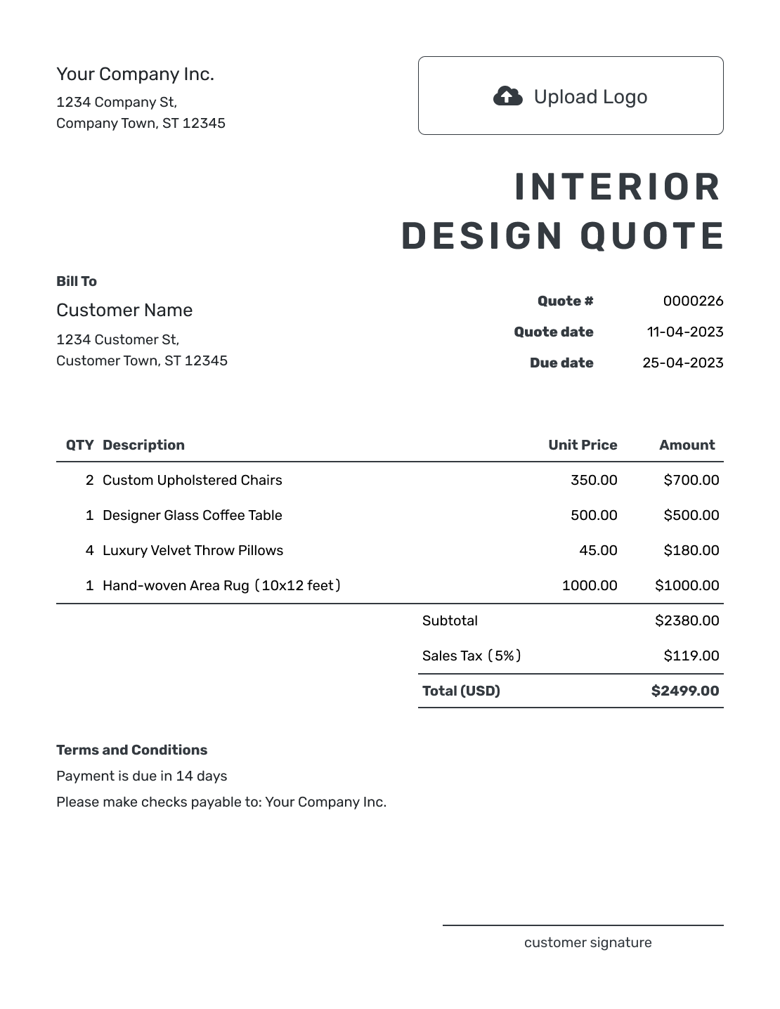 Printable Interior Design Quote Template