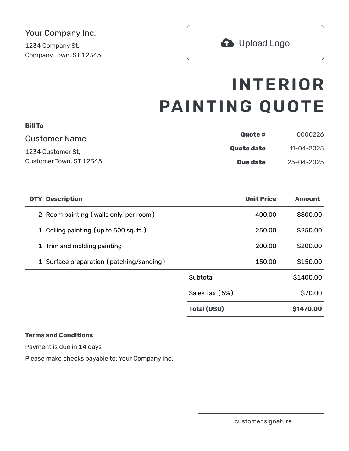 Printable Interior Painting Quote Template