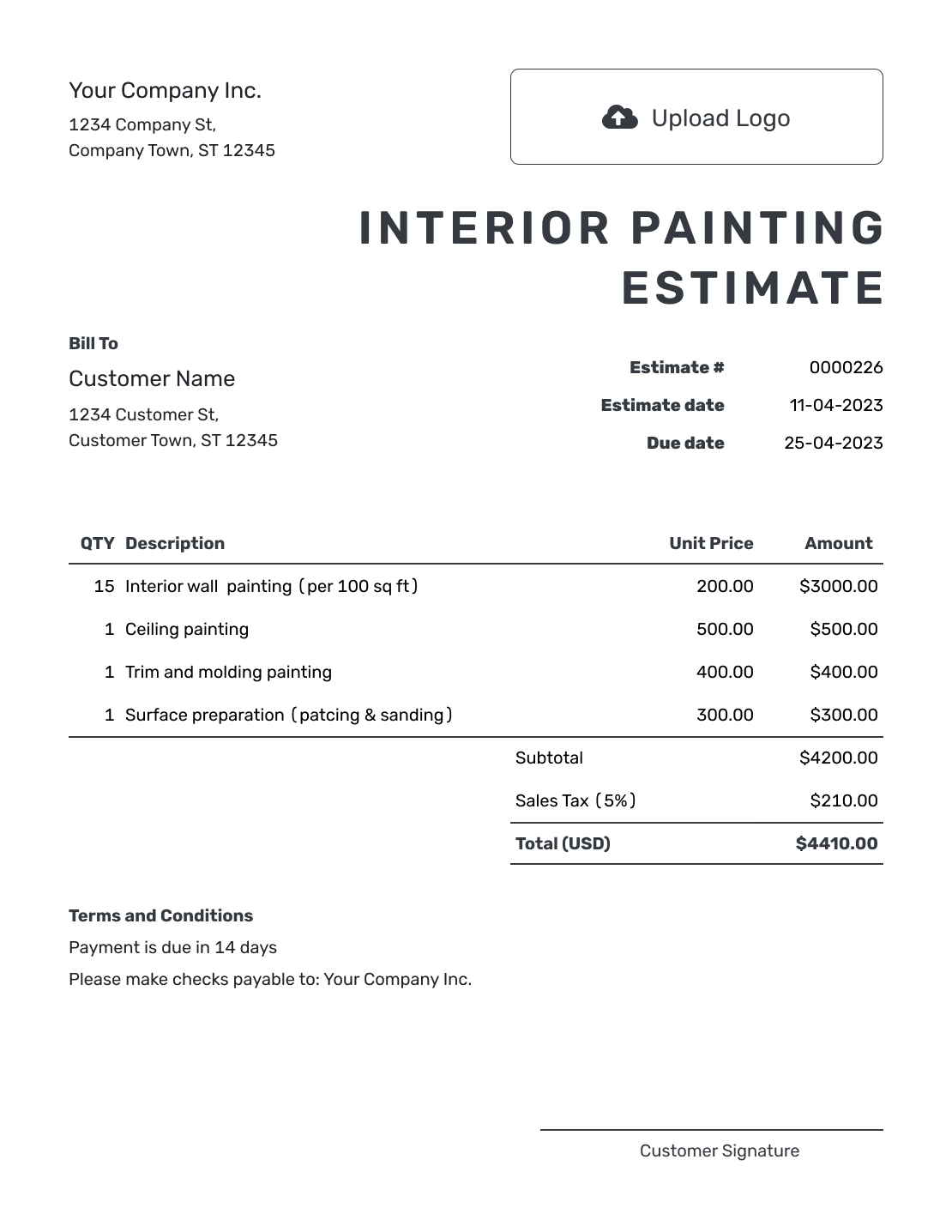 Printable Interior Painting Estimate Template