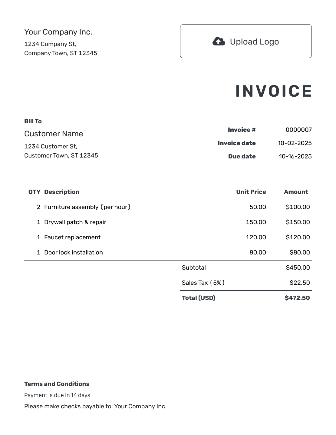 Printable Draft Invoice Template