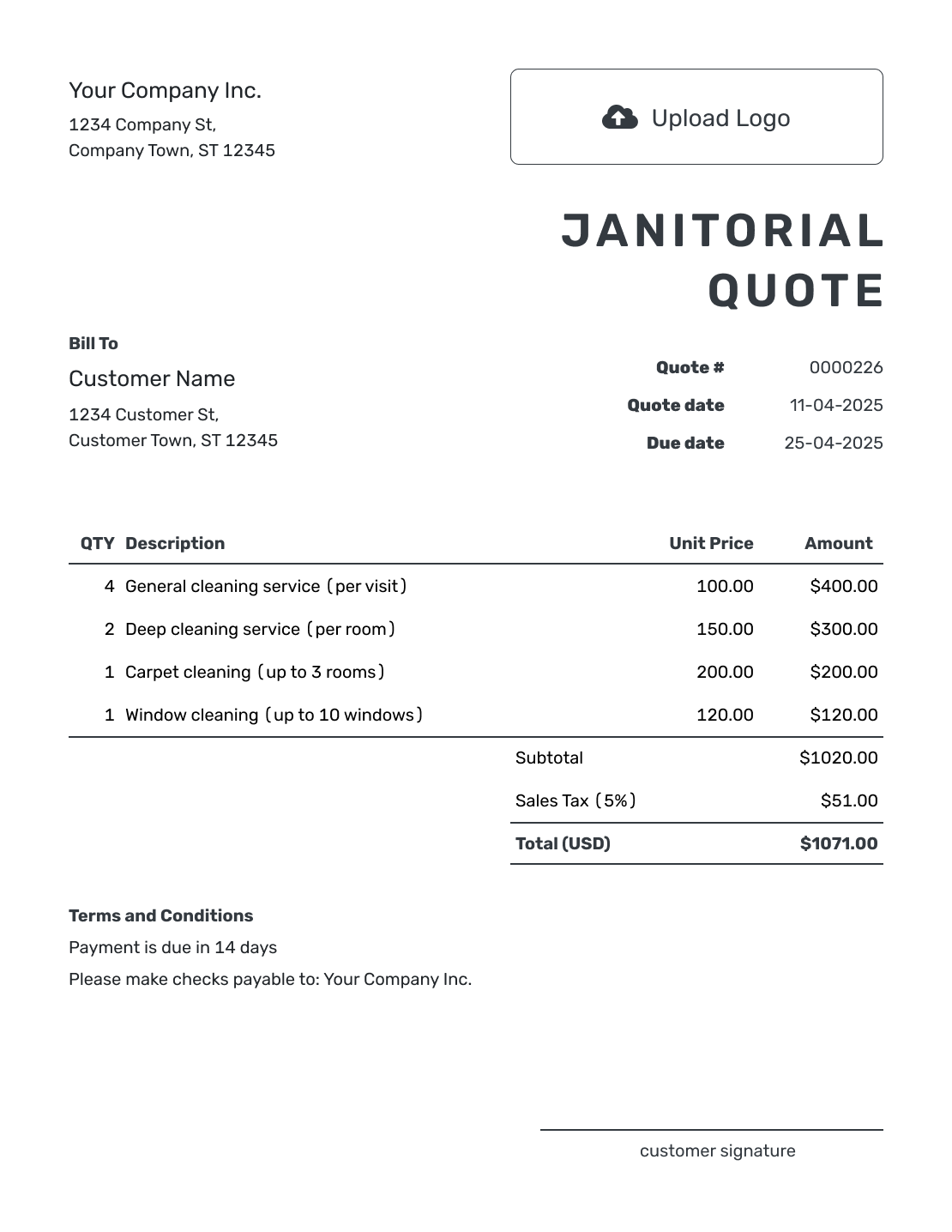 Printable Janitorial Quote Template