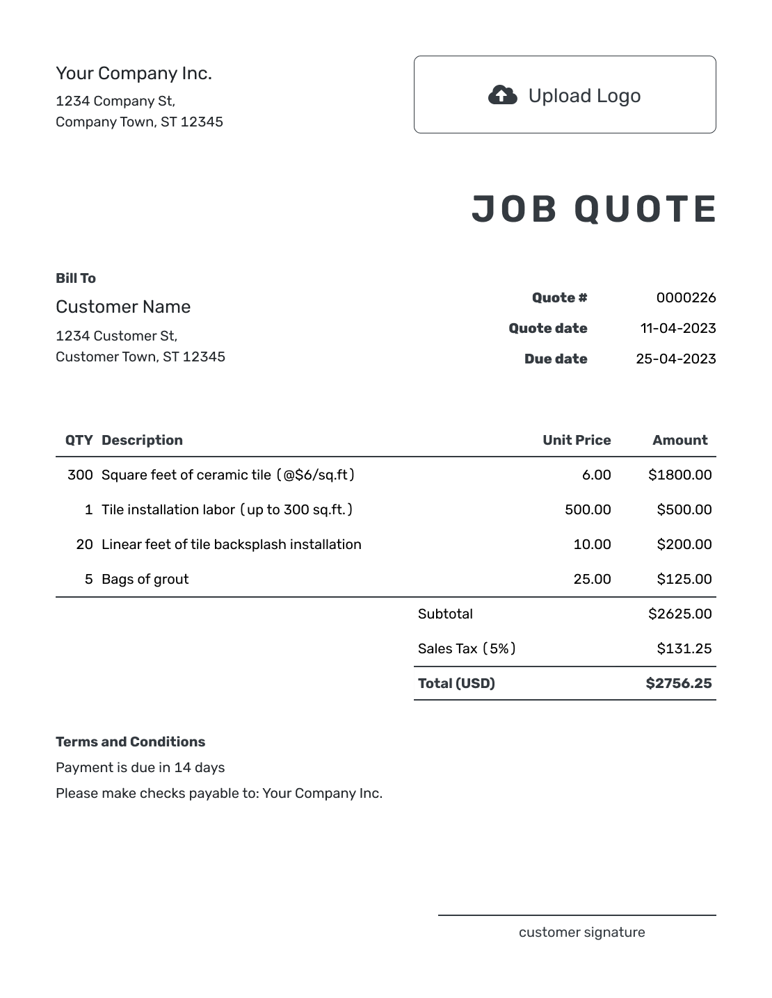Free Job Quote Template Docelf
